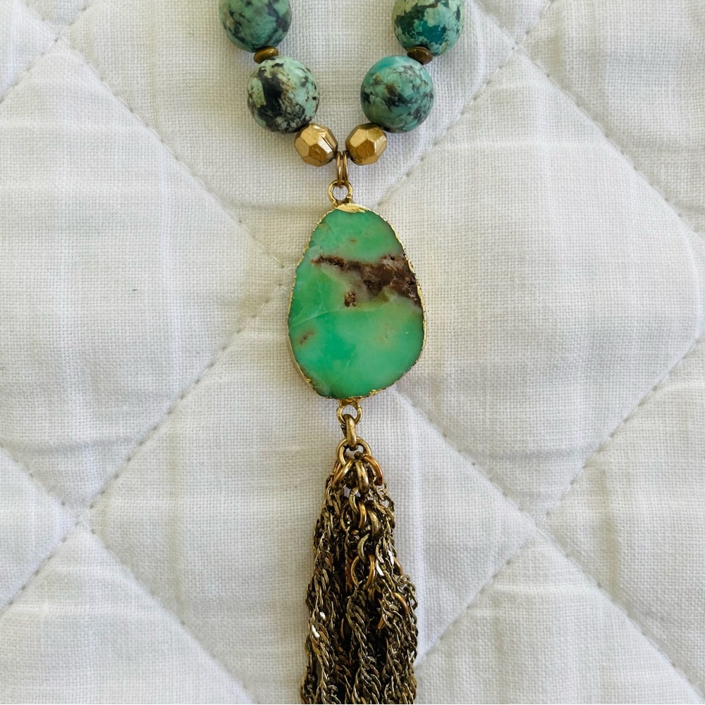 Lucky Star Jewels Turquoise Beaded Tassel Statement Necklace